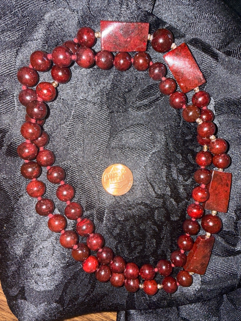 Red Beaded stones Necklace vintage beads burgundy